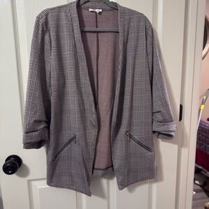 Maurices Gray Plaid Open-Front Blazer with Zipper Pockets